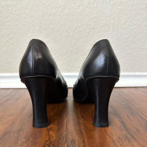 ESCADA Square Toe Gold Accent Black Leather Pump Heels ITALY MADE - Picture 6 of 10